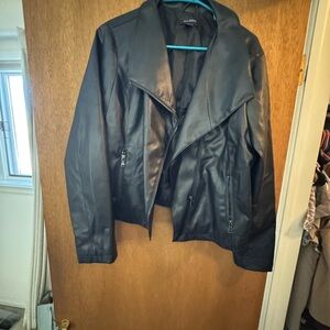 Halogen Black Faux Leather Asymmetrical Zip Jacket